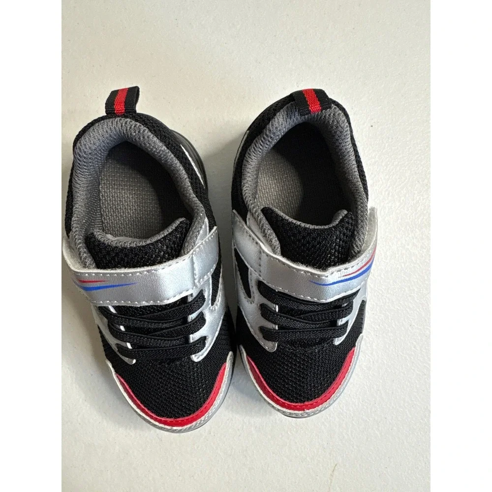 YESKIS Toddler Boys‎ Lightning Sneakers Black Red Silver Size 6 Hook and Loop